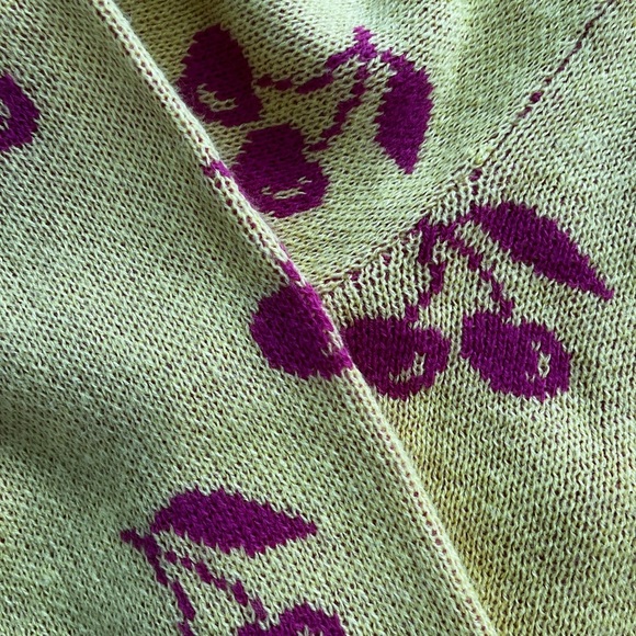 Noisy May XS Yellow Cropped Cherry Cardigan Artsy Coquette Loud Fun - Picture 2 of 7